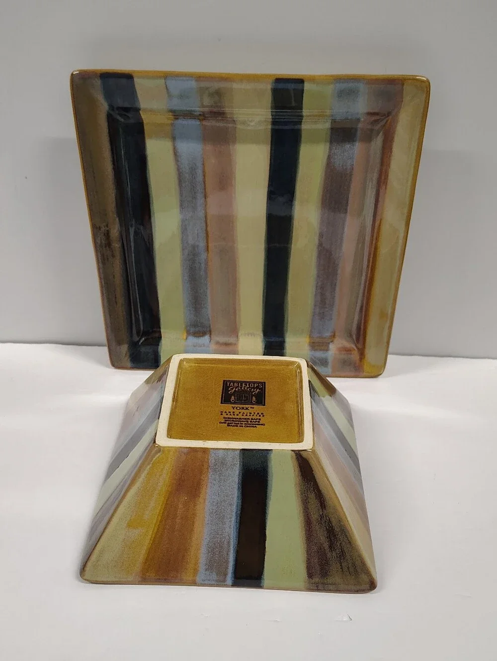 Tabletops Gallery YORK Hand Painted Square Salad Soup Bowl & 9